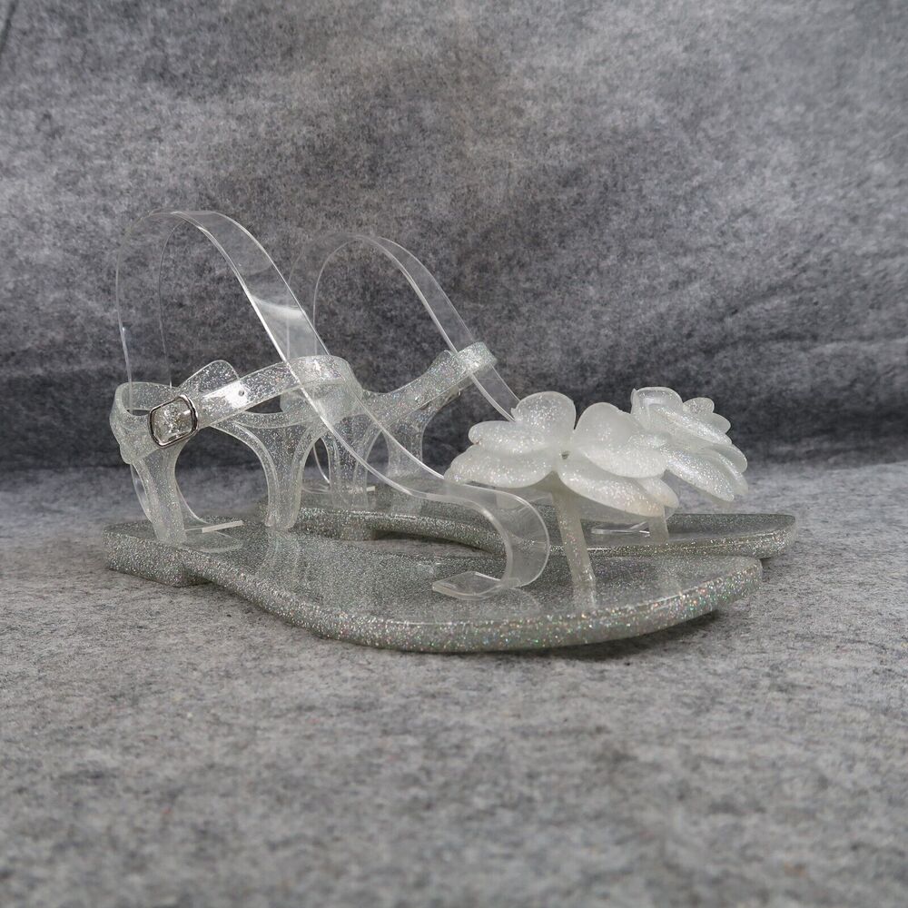 Jeffrey Campbell Shoes Womens 8 Sandals Jelly Flower Thong Ankle Strap Glitter